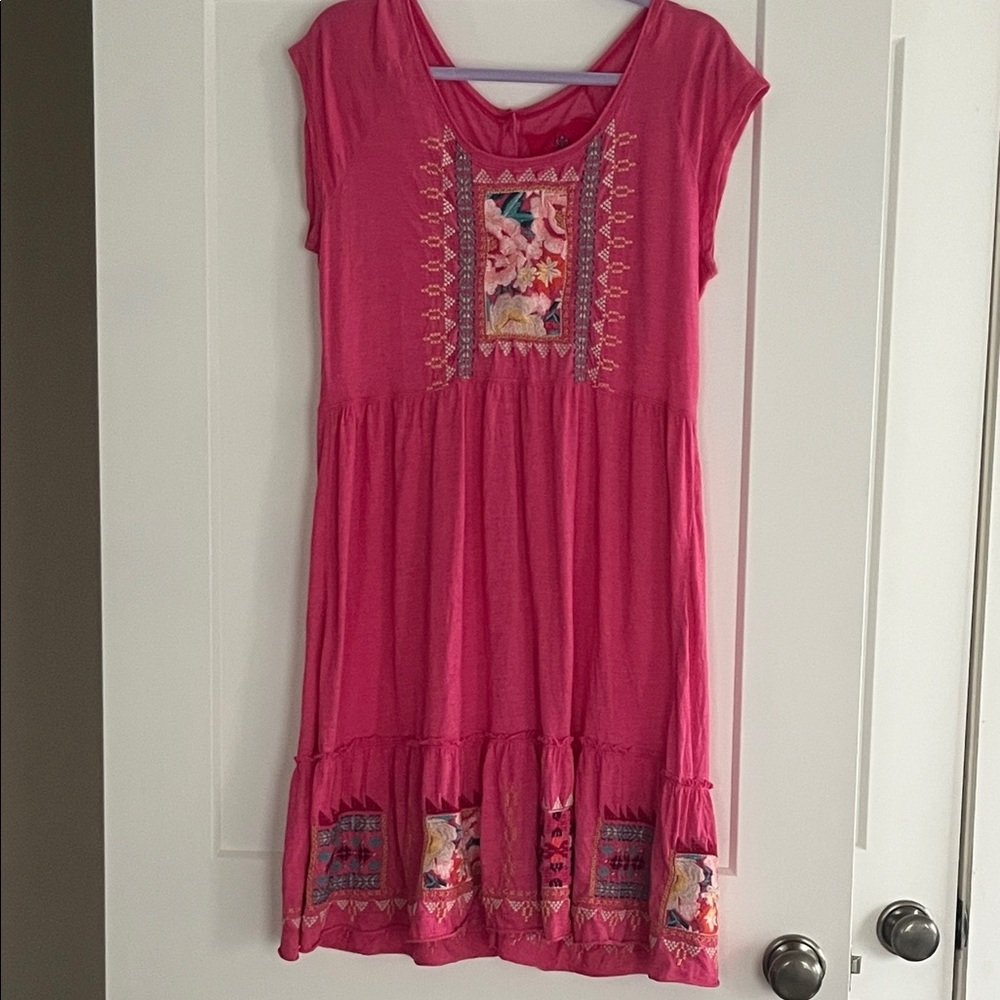 Johnny Was Hot Pink Embroidered Casual Dress